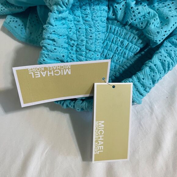 Michael Kors Tiered Ruffle Eyelet Skirt Smocked Waist Blue Medium NWT - Picture 12 of 13